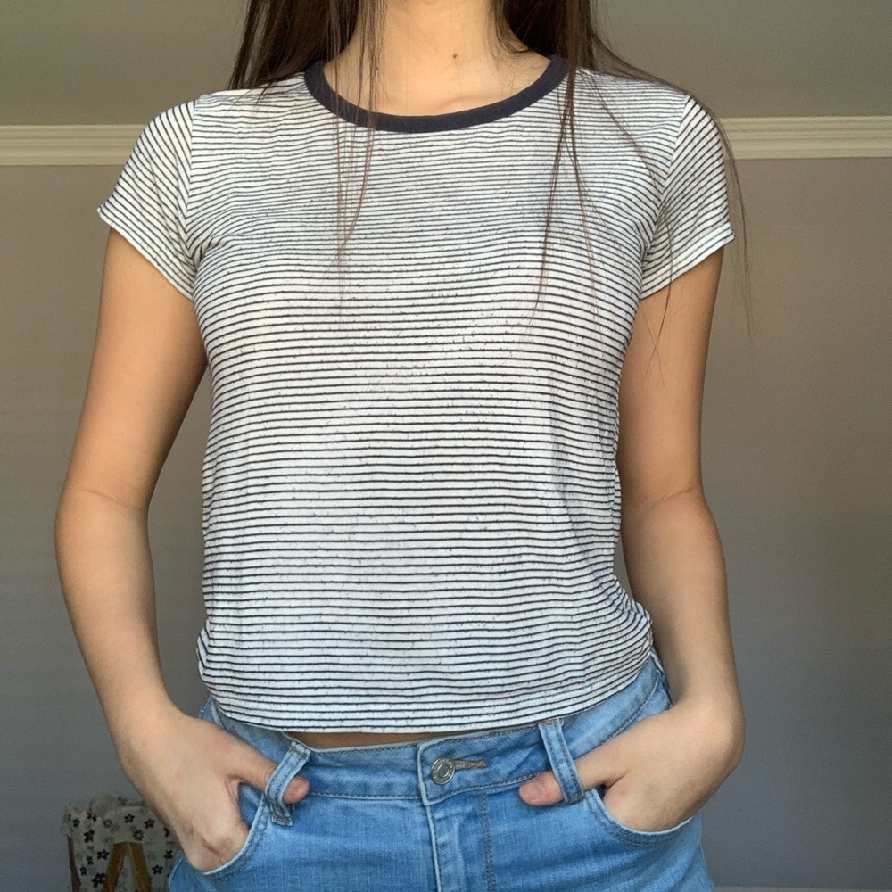 Pinstriped Crop Ringer Tee T Shirt